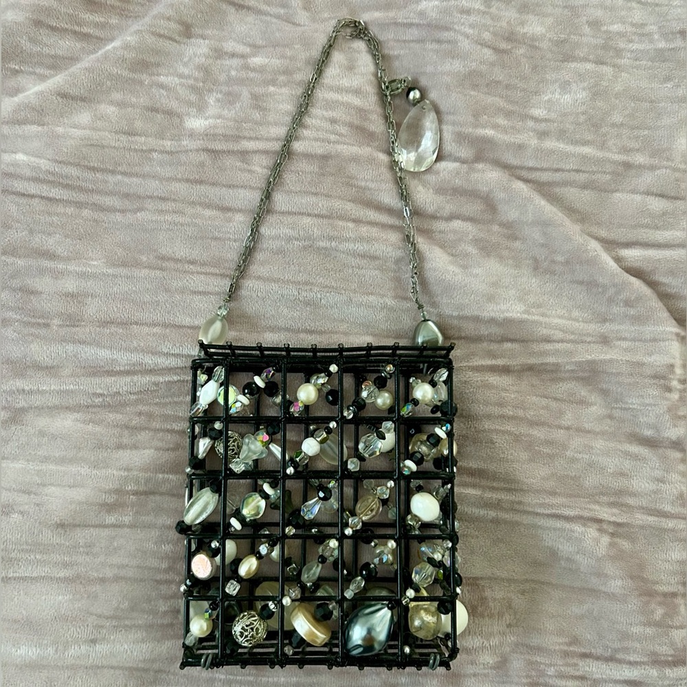 Elegant Black Beaded Cage Mini Bag